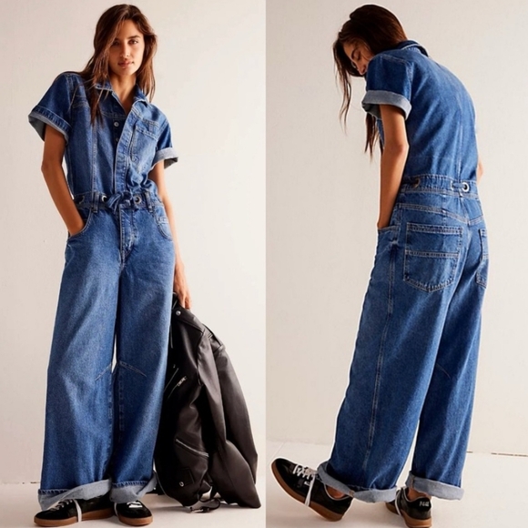 Free People Denim Jumpsuit in Dark Blue - Picture 4 of 7